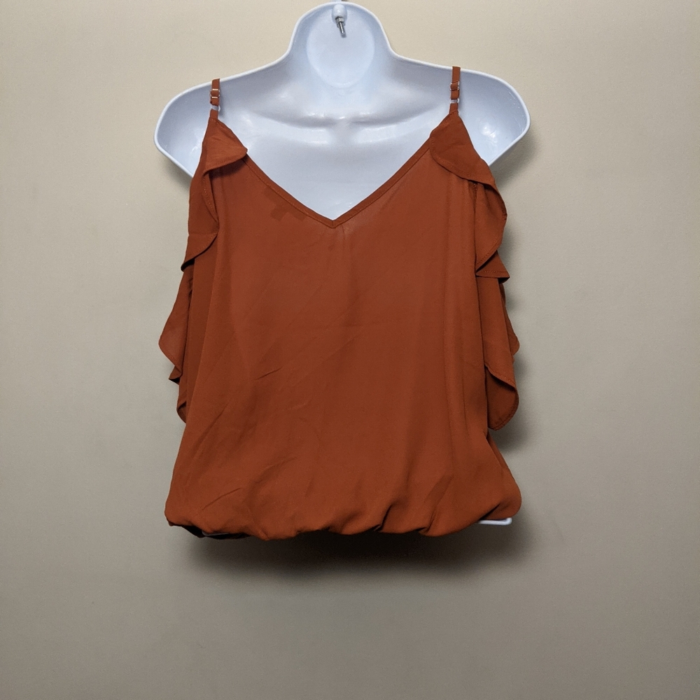 Moa Moa Rust Cold Shoulder Ruffled Spaghetti Stra… - image 3